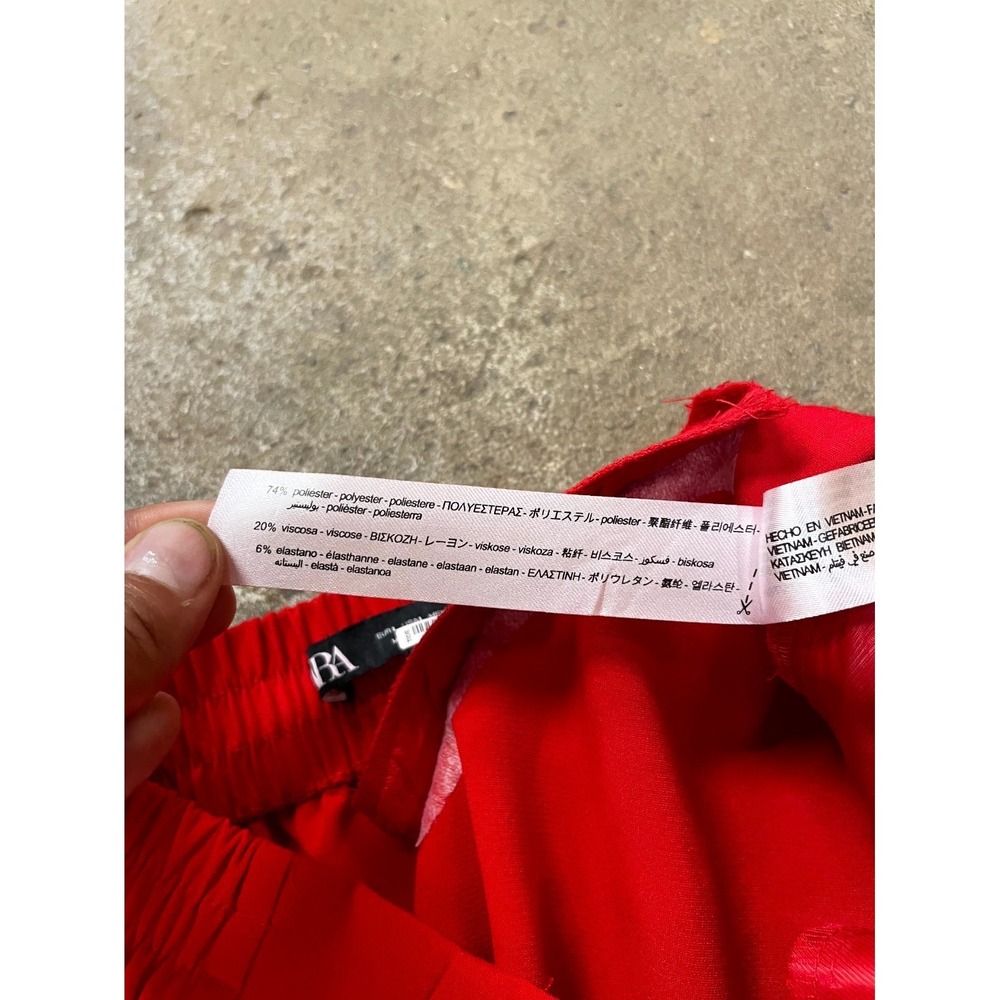 Zara Tailored Pants Womens L Red Stretch Elastic Waist Button Details Straight - Picture 7 of 16
